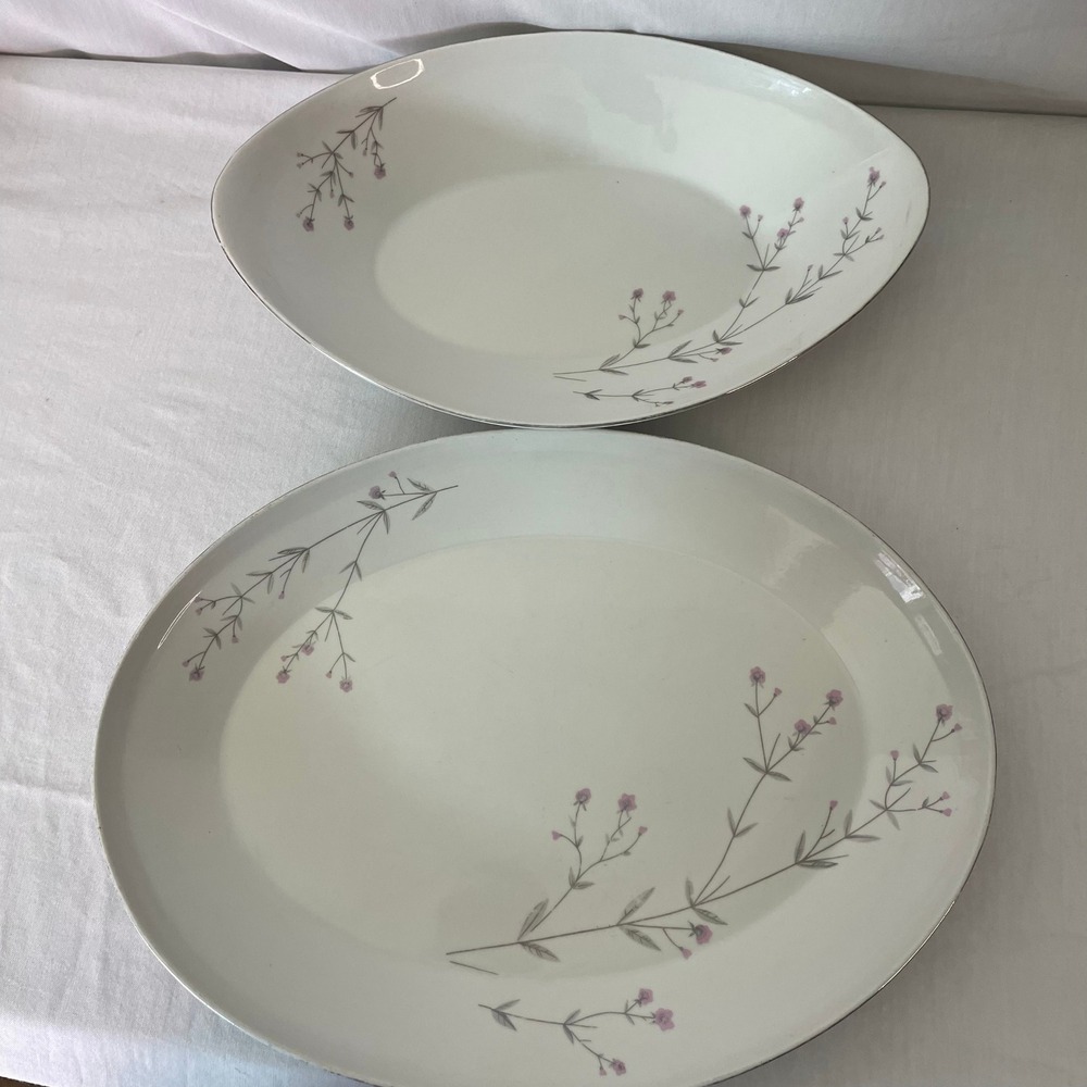 Floral‎ Platinum Trim Oval Serving Platters Set Elegant Dinner Party Decor